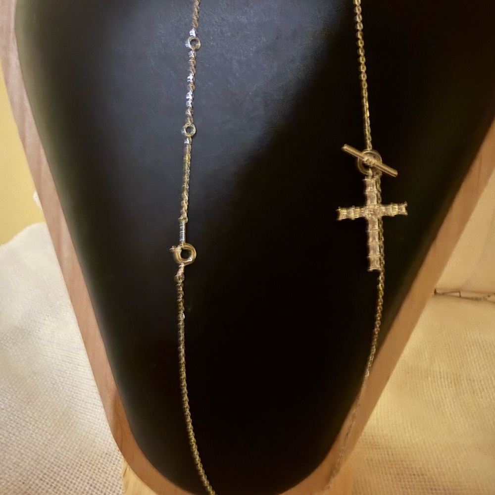 Sterling Silver Moissanite Lariat Style Cross Pendant Necklace - Picture 4 of 6